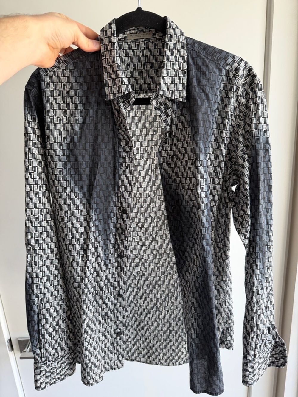 Bottega Veneta Black & Gray Geometric Long-Sleeve Dress Shirt